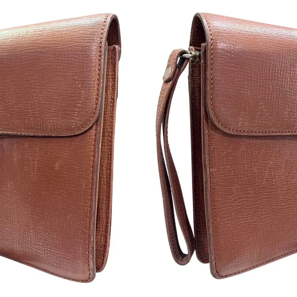 Vintage Burberry Brown Leather Clutch-Style Briefcase – Push Lock w/ Key